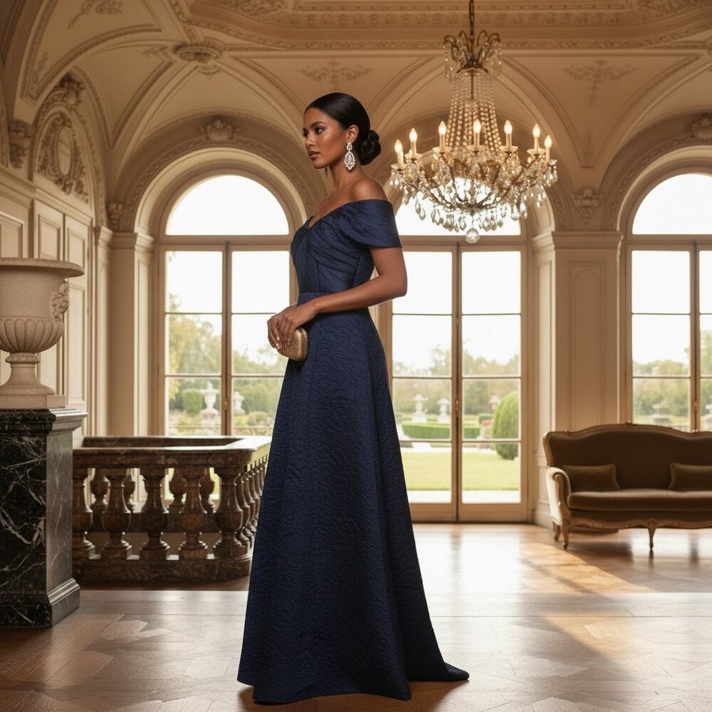 Betsy & Adam Navy Gown Size 12 NWT Back Zip